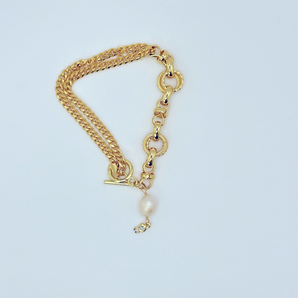 14k Yellow Gold Filled bracelet with pearl
